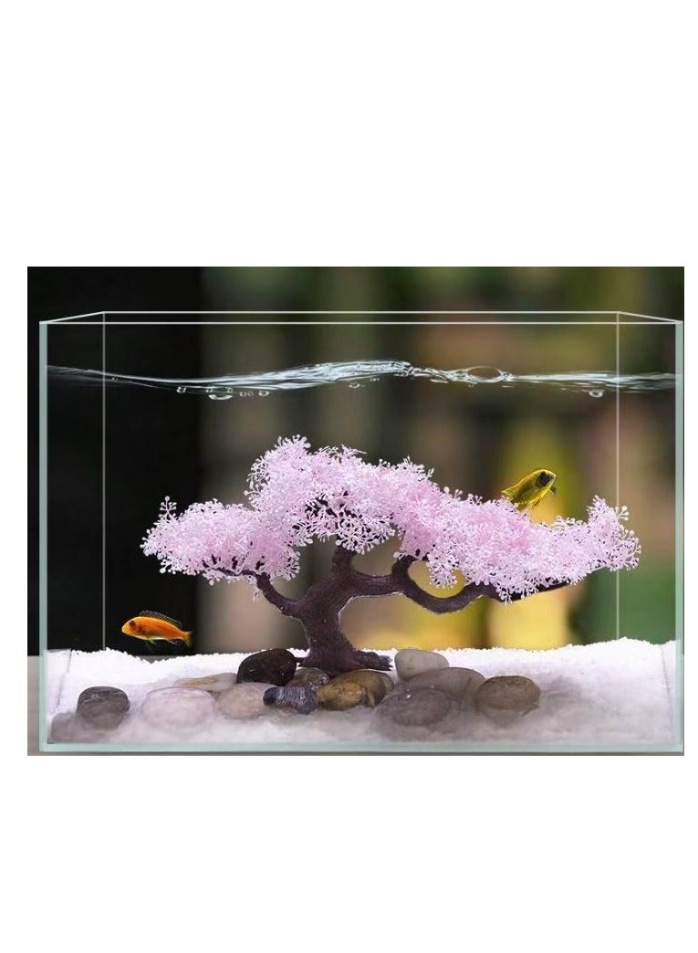 1 Pack  Aquarium Artificial Pine Tree Ornament - Realistic Plastic Aquascaping Decor Size 30cm Pink