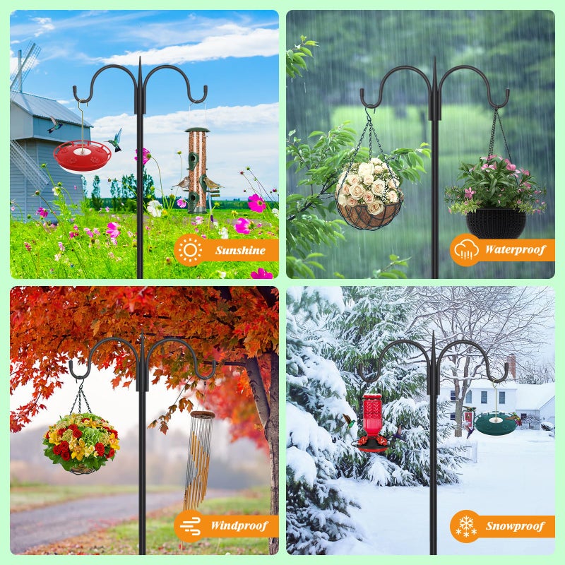 FEED GARDEN Adjustable Double Shepherds Hook for Outdoor with 5 Prong Base 63 Inch Heavy Duty Two Sided Bird Feeder Pole for Hanging Plant Baskets, Solar Light Lanterns, Wind Chimes - Image 5