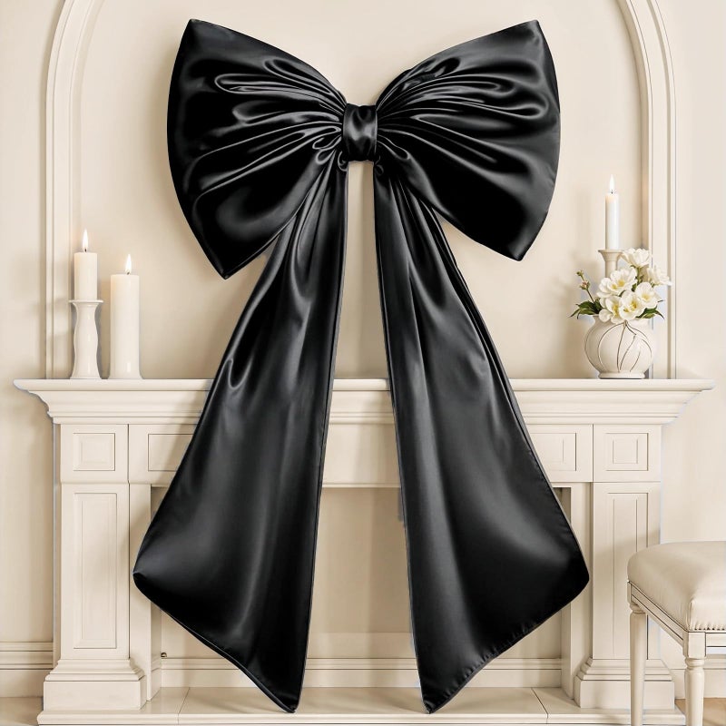 Froova Black Bow Decor 40 x 24 Inches Large Big Black Bow Party Decorations for Backdrop Birthday Wedding Bride Huge Satin Ribbon Tie Hanging Wall Decor for Her Satin Internal Stability Layer