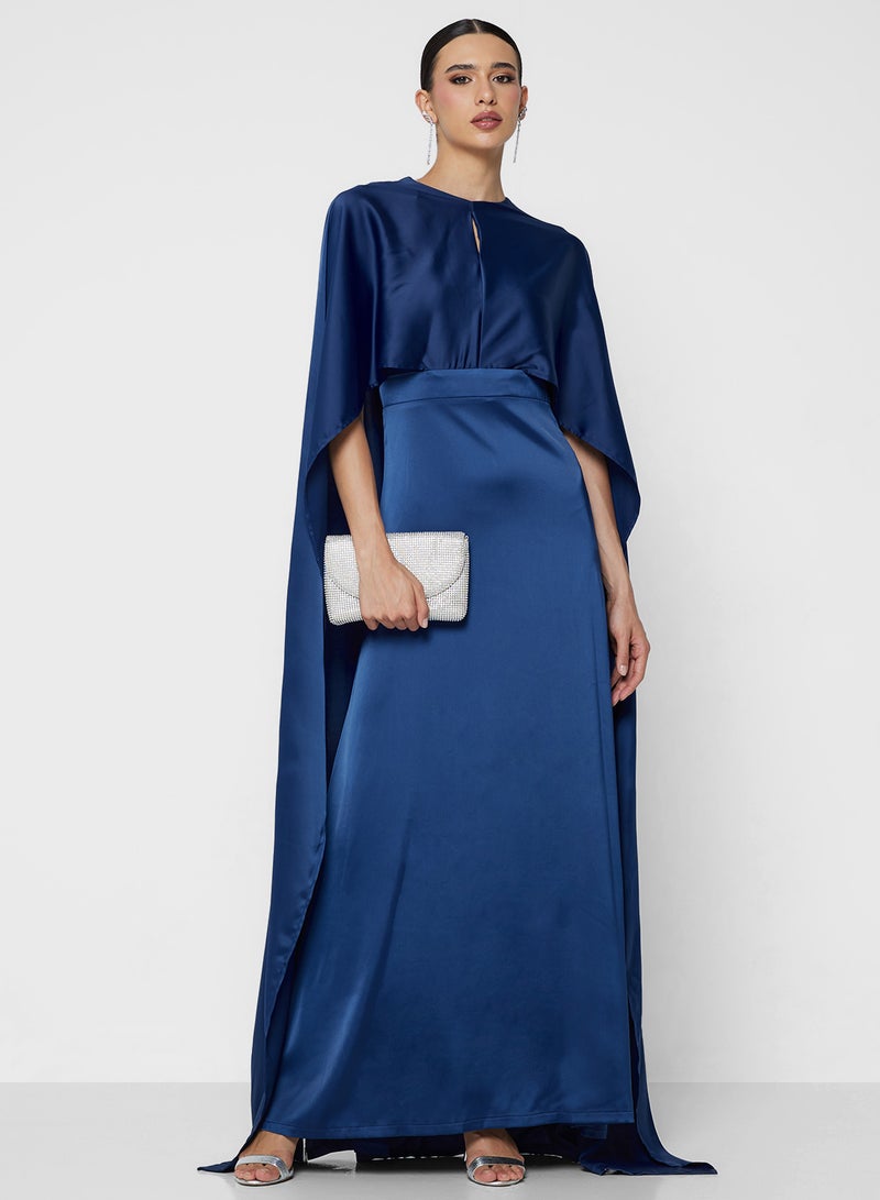 FYOR Elegant Dark Navy Long-Sleeve Robe in Flowy Fabric - Image 1