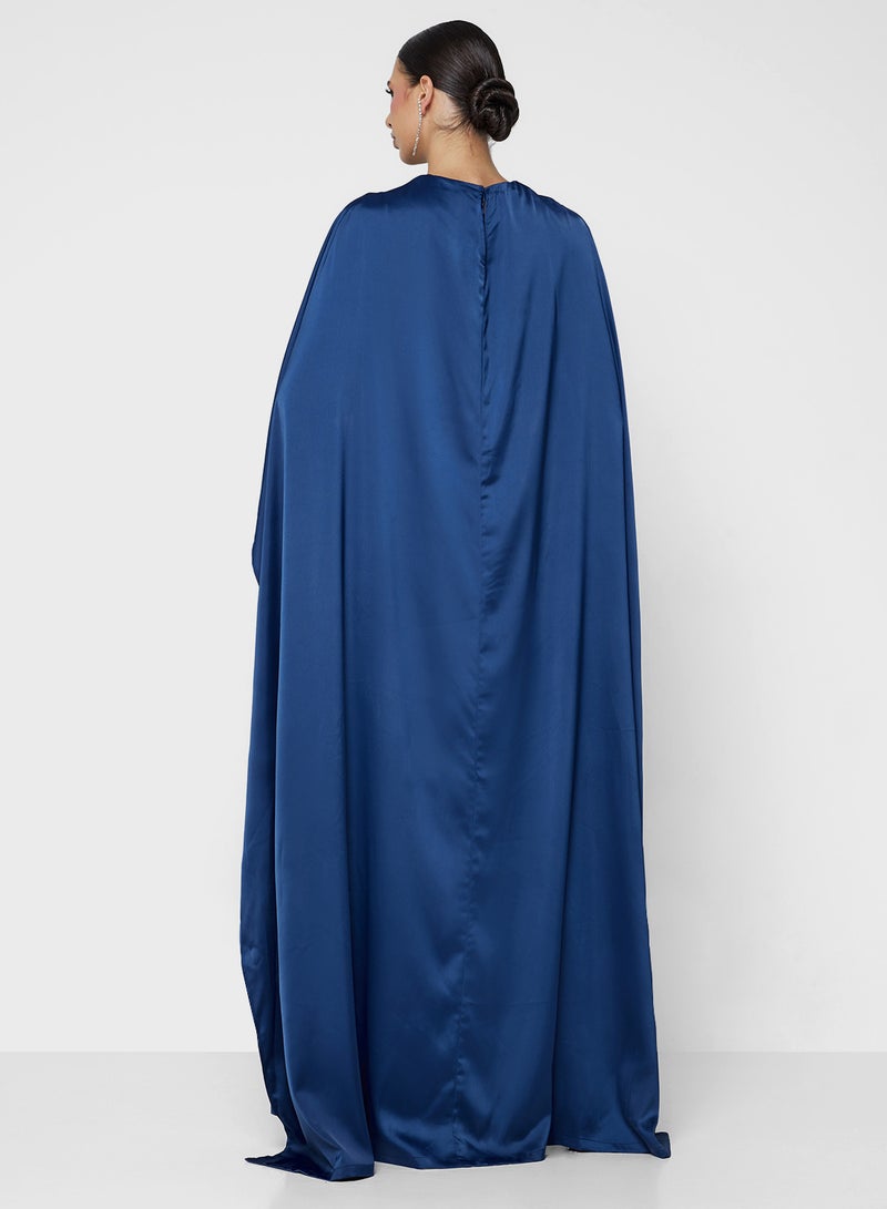 FYOR Elegant Dark Navy Long-Sleeve Robe in Flowy Fabric - Image 2