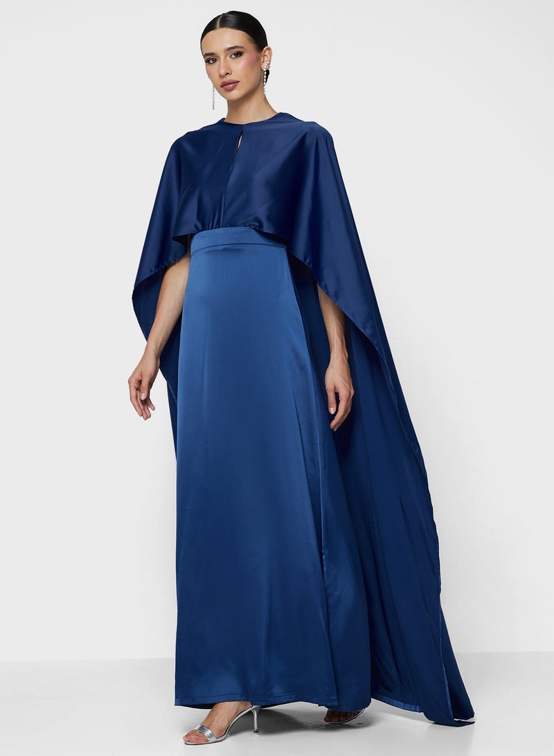 FYOR Elegant Dark Navy Long-Sleeve Robe in Flowy Fabric - Image 4