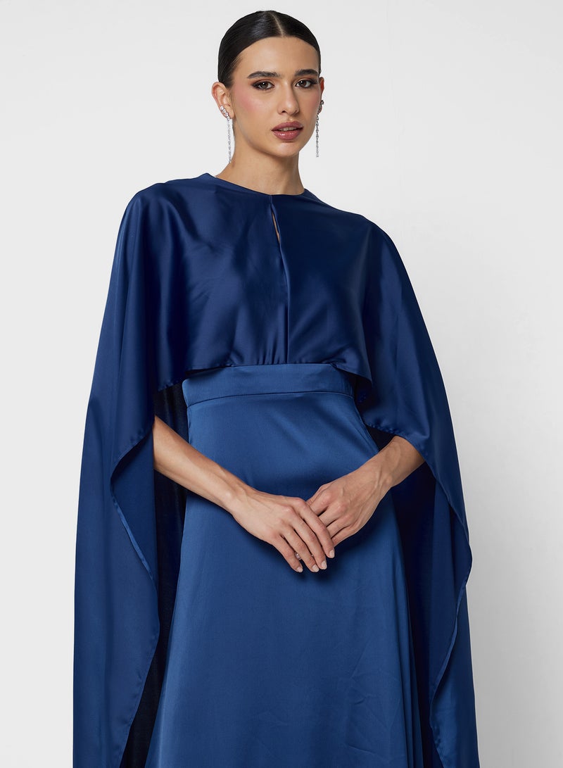 FYOR Elegant Dark Navy Long-Sleeve Robe in Flowy Fabric - Image 3