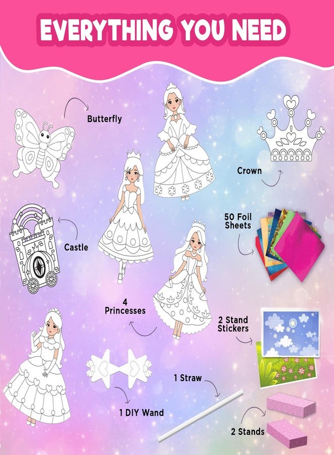 EINSTEIN BOX Princess Foil Art Craft Kit| Toy for Girls 7–14 Years | Mess Free DIY Art & Craft Kit | Birthday Gift for Girls Age 8 to 14 with Princess, Tiara, DIY Wand Peices & 50 Foil Sheets - Image 3