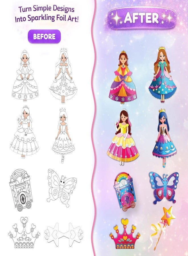 EINSTEIN BOX Princess Foil Art Craft Kit| Toy for Girls 7–14 Years | Mess Free DIY Art & Craft Kit | Birthday Gift for Girls Age 8 to 14 with Princess, Tiara, DIY Wand Peices & 50 Foil Sheets - Image 5