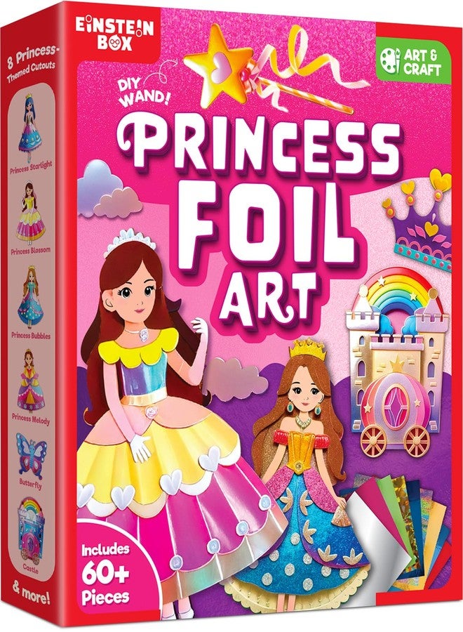 EINSTEIN BOX Princess Foil Art Craft Kit| Toy for Girls 7–14 Years | Mess Free DIY Art & Craft Kit | Birthday Gift for Girls Age 8 to 14 with Princess, Tiara, DIY Wand Peices & 50 Foil Sheets - Image 1
