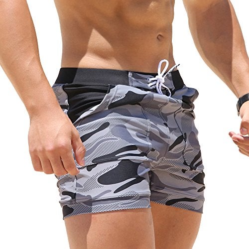 Taddlee Swimwear Men Basic Long Swimming Trunk Surf Camo Shorts Swimsuits Pocket Gray Medium - Image 1