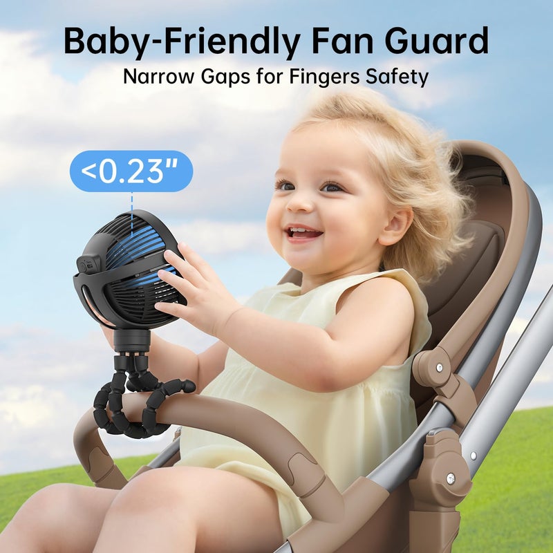 GUSGU Baby Stroller Fan with Clip, Rechargeable & Battery Operated Portable Fan with 16H Max Runtime, Hands Free 360Â° Adjustable Quiet Personal Fan for Travel, Car Seat, Crib, Trolleyâ€‹, Bedroomâ€‹ - Image 2