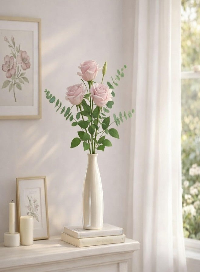 PulGos White Ceramic Flower Vase - Sleek Modern Bottle Design - Elegant Decorative Pot for Home Decor, Living Room Table Centerpiece & Office Desk - Stylish Minimalist Floral Vase for Gift Ideas - Image 2