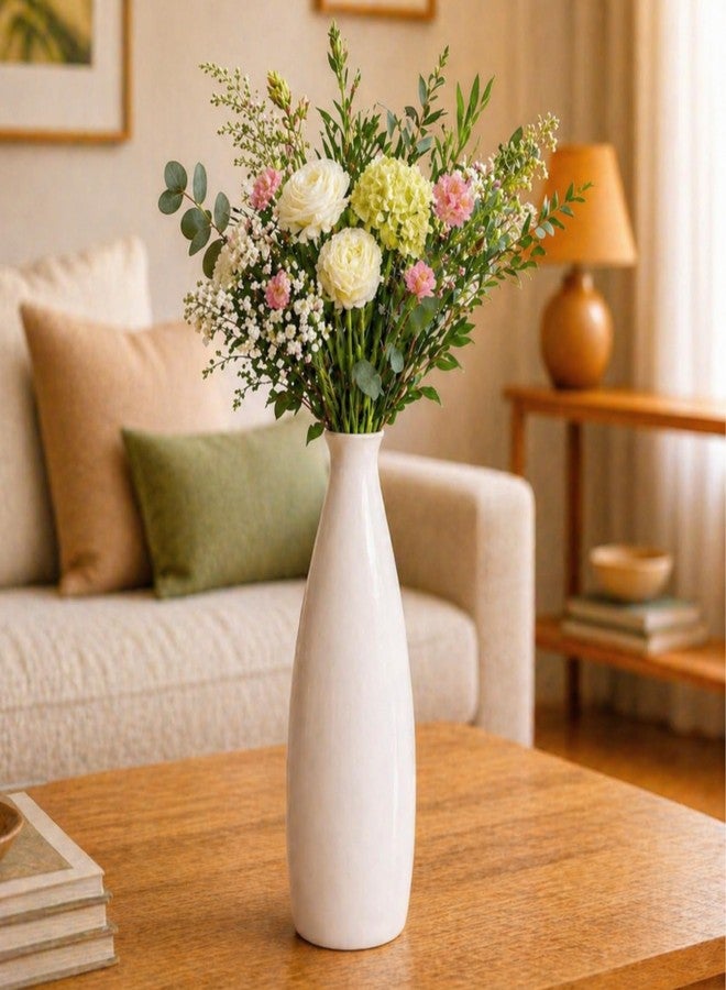 PulGos White Ceramic Flower Vase - Sleek Modern Bottle Design - Elegant Decorative Pot for Home Decor, Living Room Table Centerpiece & Office Desk - Stylish Minimalist Floral Vase for Gift Ideas - Image 1