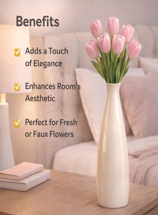 PulGos White Ceramic Flower Vase - Sleek Modern Bottle Design - Elegant Decorative Pot for Home Decor, Living Room Table Centerpiece & Office Desk - Stylish Minimalist Floral Vase for Gift Ideas - Image 5