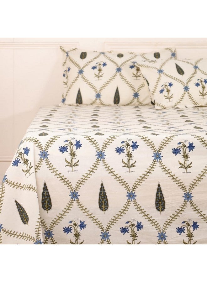 Peepul Tree Pure Cotton Hand-Block Jaipuri Printed Double Bedsheet Set with 2 Pillow Covers | Queen Size | Hand Printed Geometric Design (Cypress Blue, Queen) - Image 3