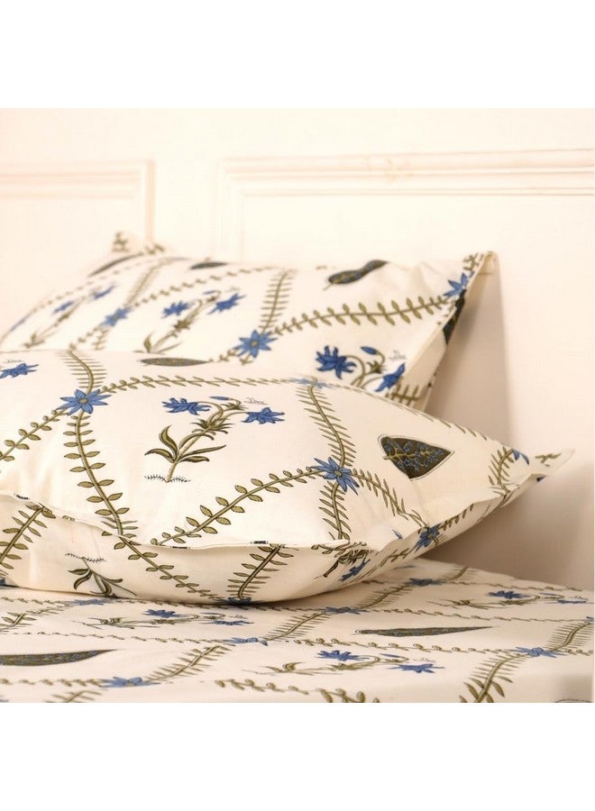 Peepul Tree Pure Cotton Hand-Block Jaipuri Printed Double Bedsheet Set with 2 Pillow Covers | Queen Size | Hand Printed Geometric Design (Cypress Blue, Queen) - Image 4