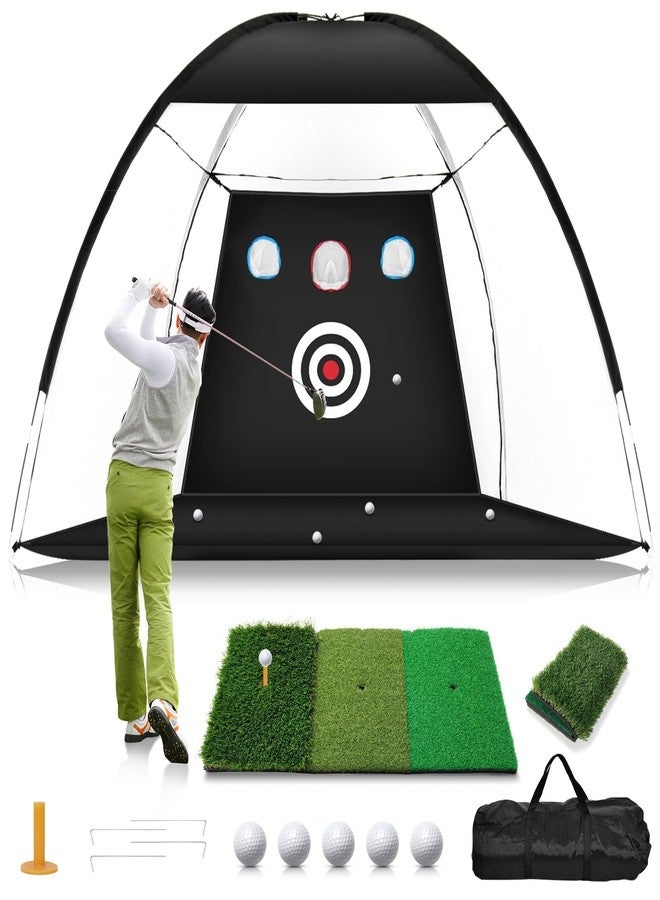 tosoze Golf Net, 10x7FT Home Golf Hitting Aids Equipment with Foldable Tri-Turf Mat for Backyard Driving Chipping Swing with Training Target/Balls/Tee for Outdoor Indoor, Gifts for Men Him Dad Golfers - Image 1