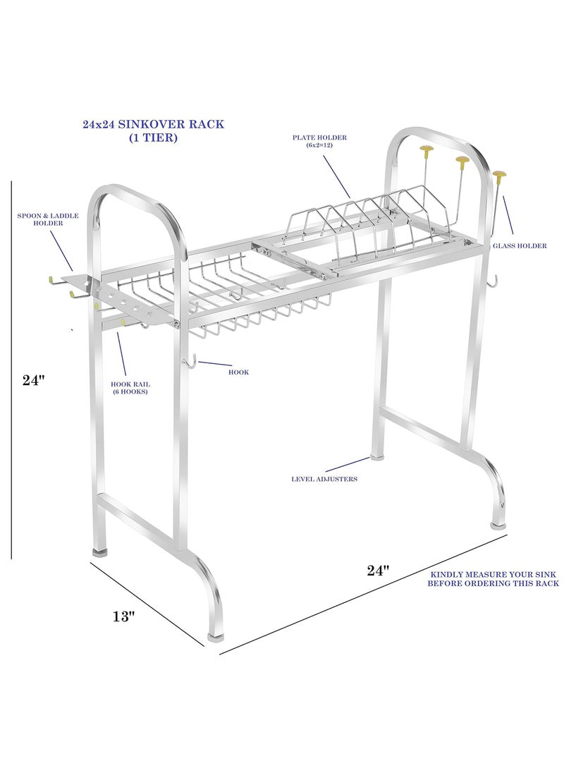 Palomino - Palomino Stainless Steel Over The Sink Dish Drying Rack 24 Inch | 1-Tier Utensil Holder | Counter Top Sink Rack | Standing Shelf for Organize Kitchen (1 Shelf) - Image 1