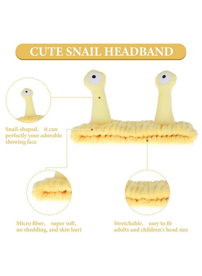 Molain Face Wash Headband, Palm and Snail Spa Hair Bands Makeup Headbands Women Cartoon Cute Coral Fleece Elastic Headband Creative Hair Accessories for Washing Face Shower Sports Beauty Skincare (Yellow) - Image 3