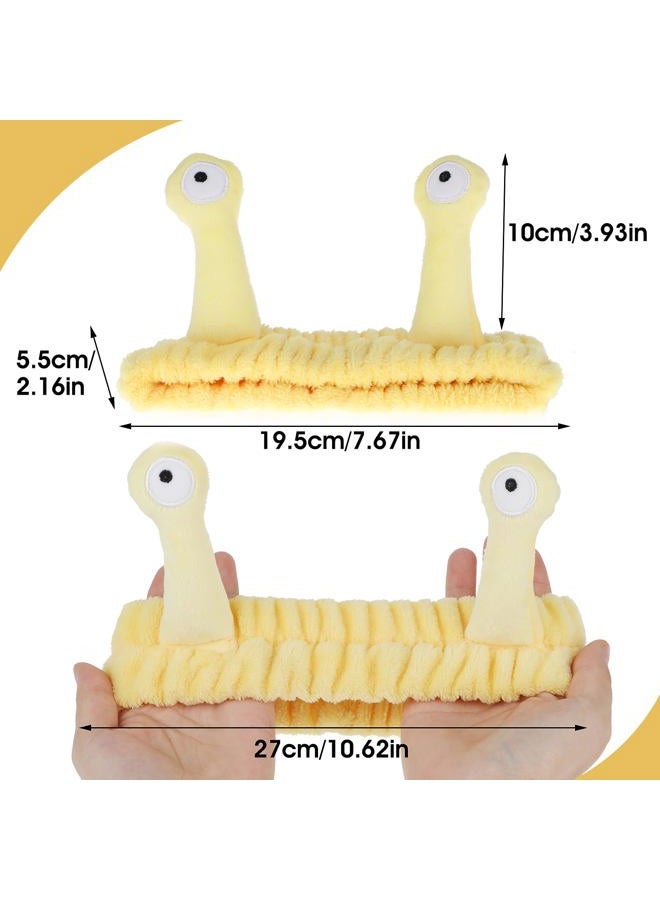 Molain Face Wash Headband, Palm and Snail Spa Hair Bands Makeup Headbands Women Cartoon Cute Coral Fleece Elastic Headband Creative Hair Accessories for Washing Face Shower Sports Beauty Skincare (Yellow) - Image 2