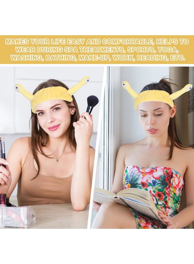 Molain Face Wash Headband, Palm and Snail Spa Hair Bands Makeup Headbands Women Cartoon Cute Coral Fleece Elastic Headband Creative Hair Accessories for Washing Face Shower Sports Beauty Skincare (Yellow) - Image 5