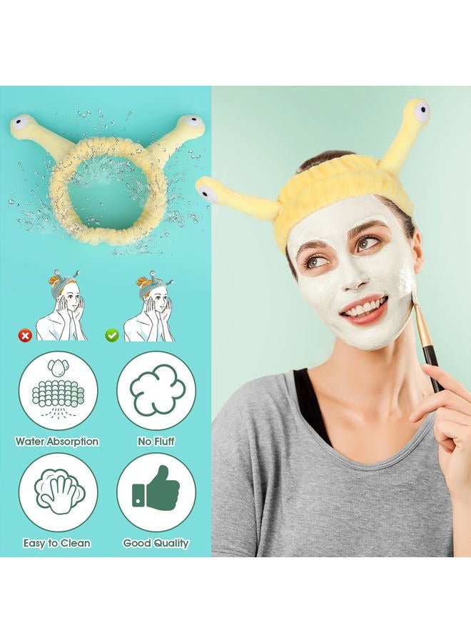 Molain Face Wash Headband, Palm and Snail Spa Hair Bands Makeup Headbands Women Cartoon Cute Coral Fleece Elastic Headband Creative Hair Accessories for Washing Face Shower Sports Beauty Skincare (Yellow) - Image 4