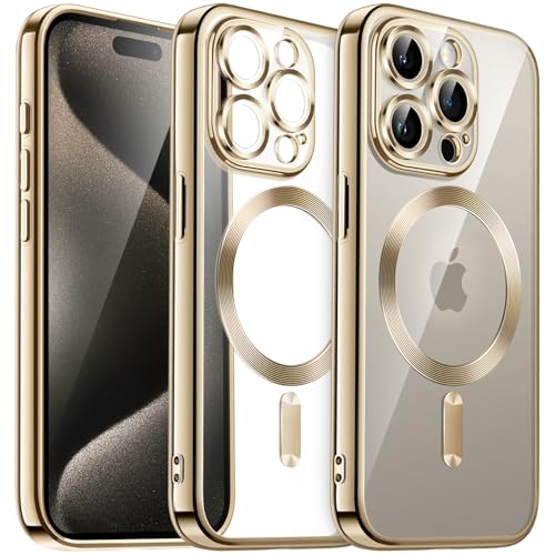 JETech Magnetic Case for iPhone 15 Pro Max 67Inch Camera Lens Full Protection Compatible with MagSafe Wireless Charging Shockproof Electroplated TPU Soft Clear Phone Cover Gold - Image 1