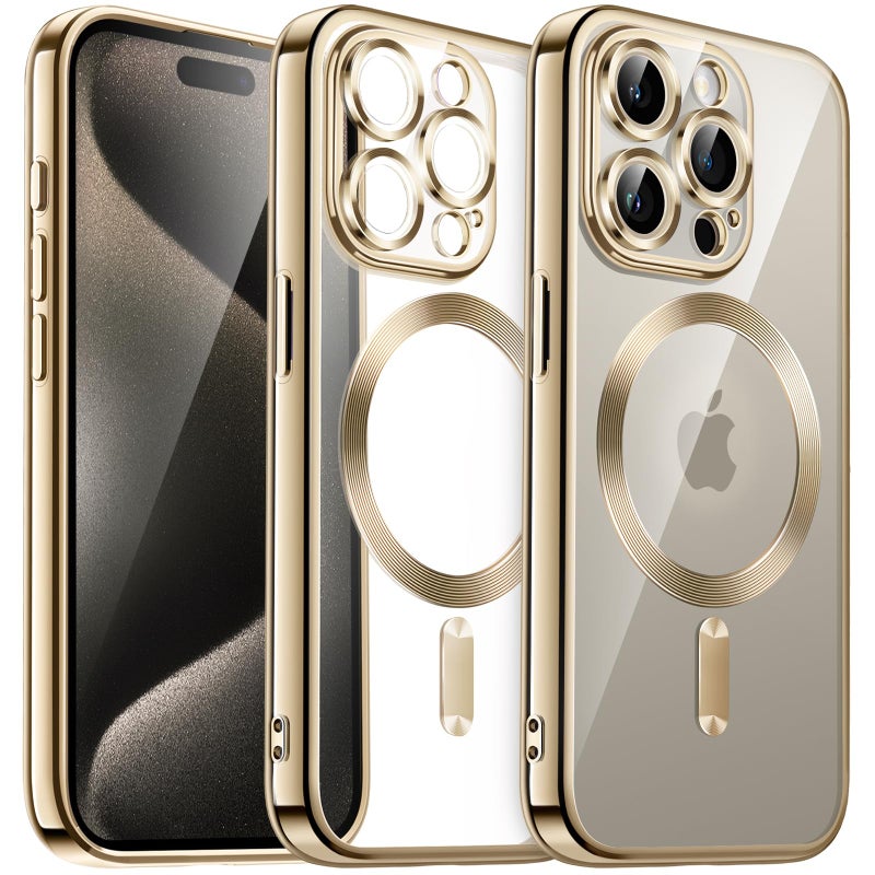 JETech Magnetic Case for iPhone 15 Pro Max 67Inch Camera Lens Full Protection Compatible with MagSafe Wireless Charging Shockproof Electroplated TPU Soft Clear Phone Cover Gold - Image 2