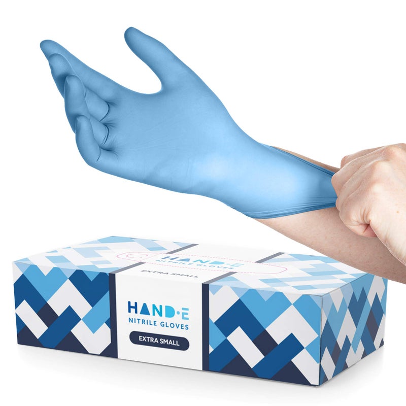 HandE Touch Blue Nitrile Disposable Gloves X Small 100 Count Latex Free Medical Exam Gloves Powder Free Food Safe Cooking