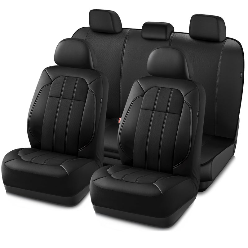 Road Comforts Car Seat Covers Breathable Leather Seat Covers Car Seat Covers Full Sets Airbag Compatible Automotive Seat Covers for Most Cars Vans Trucks SUV  Black