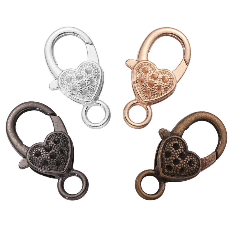 40 Pcs Heart Shaped Lobster Claw Clasps Alloy Keychain Clasps For Diy Jewelry Making Vintage Tibetan Style Mixed Colors For Bags Necklaces Bracelets - Image 2