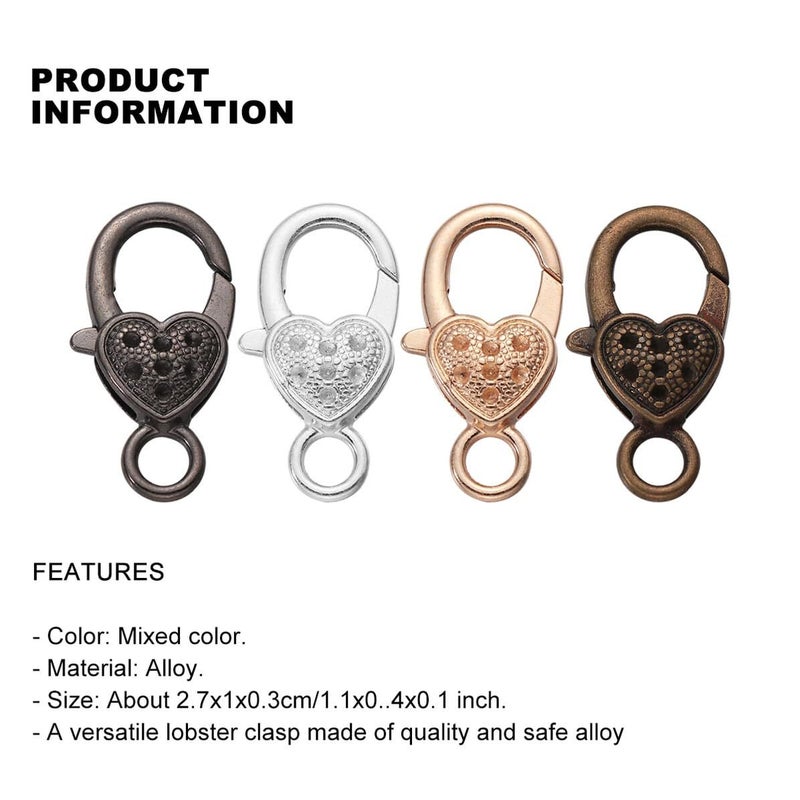 40 Pcs Heart Shaped Lobster Claw Clasps Alloy Keychain Clasps For Diy Jewelry Making Vintage Tibetan Style Mixed Colors For Bags Necklaces Bracelets - Image 3