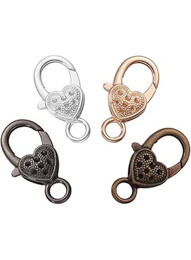 40 Pcs Heart Shaped Lobster Claw Clasps Alloy Keychain Clasps For Diy Jewelry Making Vintage Tibetan Style Mixed Colors For Bags Necklaces Bracelets - Image 1