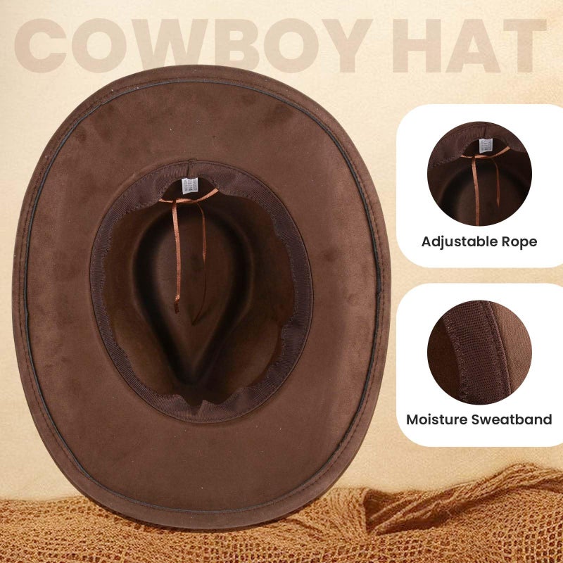 WDEY Cowboy Hat, Wide Brim Brown Adult Felt Hat, Classic Stylish Design Adjustable Breathable Comfortable (Brown) - Image 5