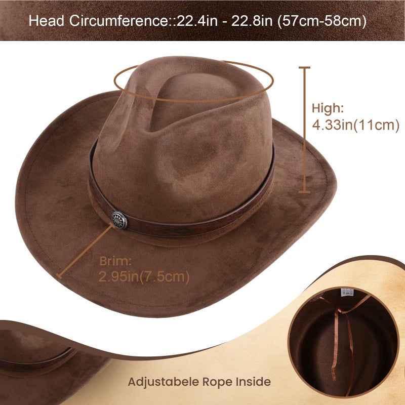 WDEY Cowboy Hat, Wide Brim Brown Adult Felt Hat, Classic Stylish Design Adjustable Breathable Comfortable (Brown) - Image 2