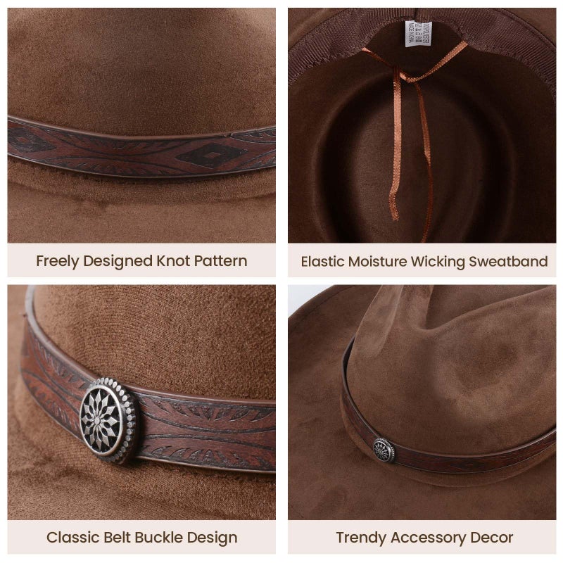 WDEY Cowboy Hat, Wide Brim Brown Adult Felt Hat, Classic Stylish Design Adjustable Breathable Comfortable (Brown) - Image 3