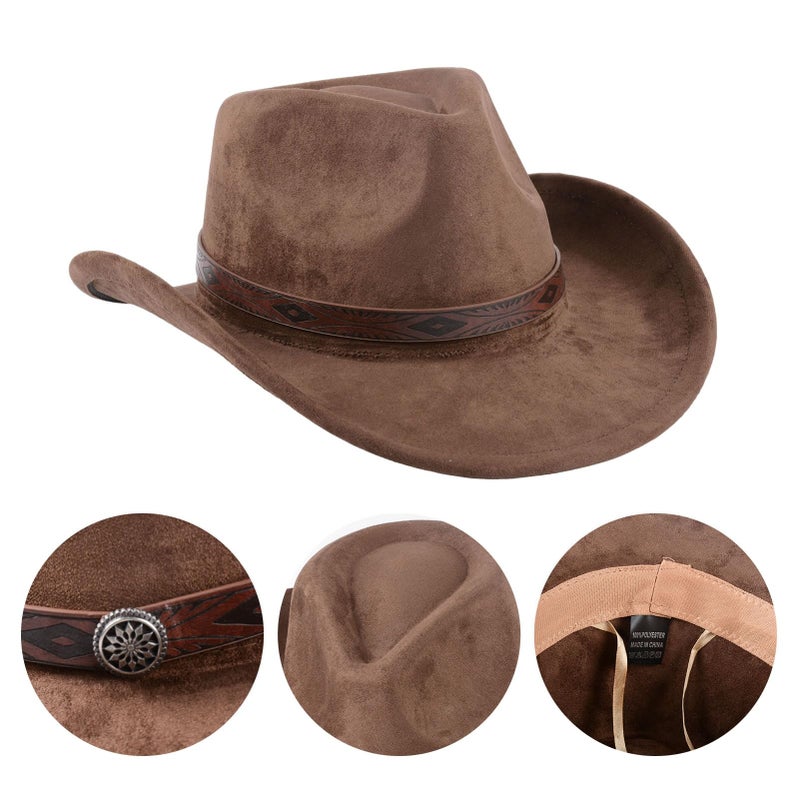 WDEY Cowboy Hat, Wide Brim Brown Adult Felt Hat, Classic Stylish Design Adjustable Breathable Comfortable (Brown) - Image 4