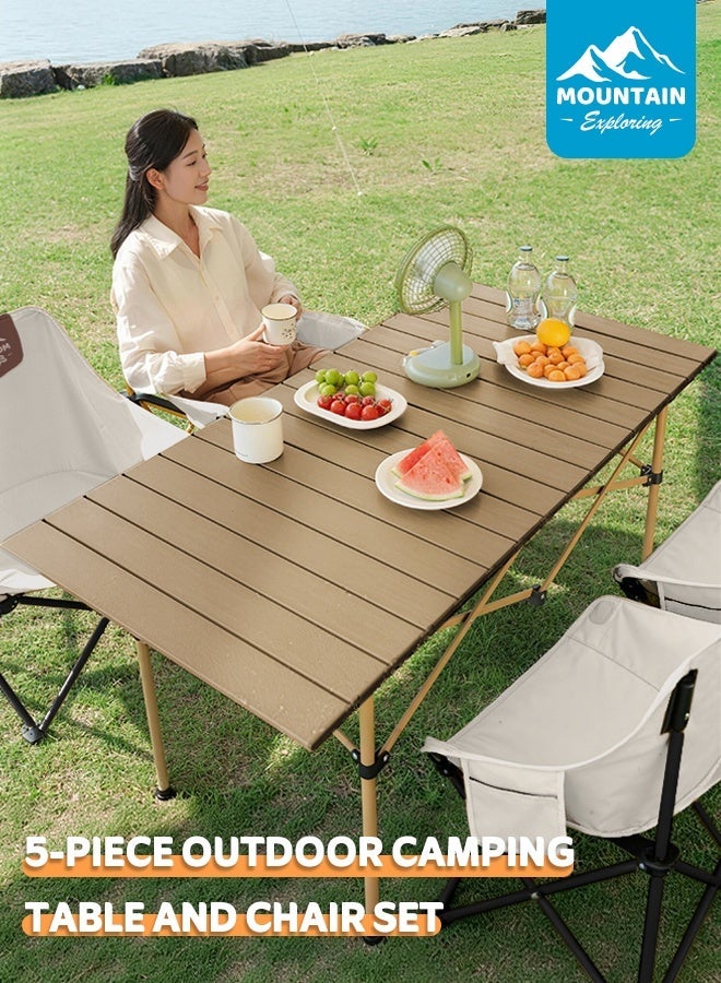 استكشاف الجبال طقم طاولة وكراسي قابلة للطي من 5 قطع للتخييم الخارجي مع حقيبة تخزين – قوي التحمل، سهل الحمل والتخزين، مناسب للنزهات العائلية والشواء - Image 1