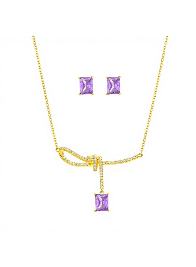 MTZ Women Jewellery Set, 14K Gold Plated Dainty Pendant Necklace & Stud Earrings Set for Wedding Party Daily Wear - Image 1