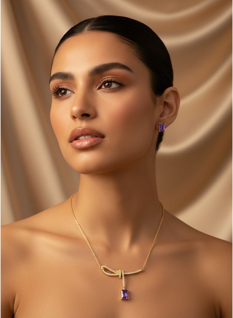 MTZ Women Jewellery Set, 14K Gold Plated Dainty Pendant Necklace & Stud Earrings Set for Wedding Party Daily Wear - Image 5