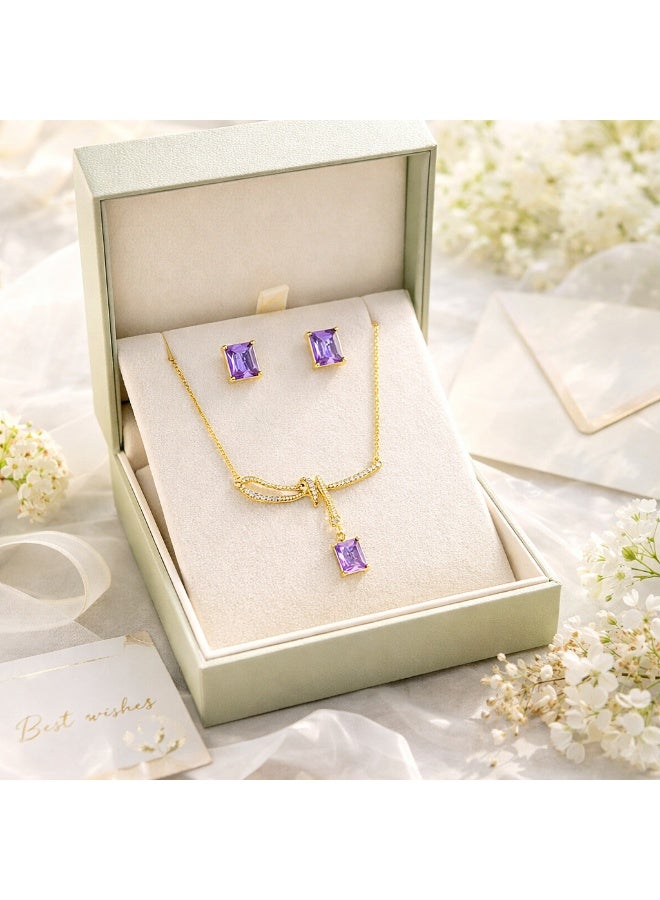 MTZ Women Jewellery Set, 14K Gold Plated Dainty Pendant Necklace & Stud Earrings Set for Wedding Party Daily Wear - Image 4