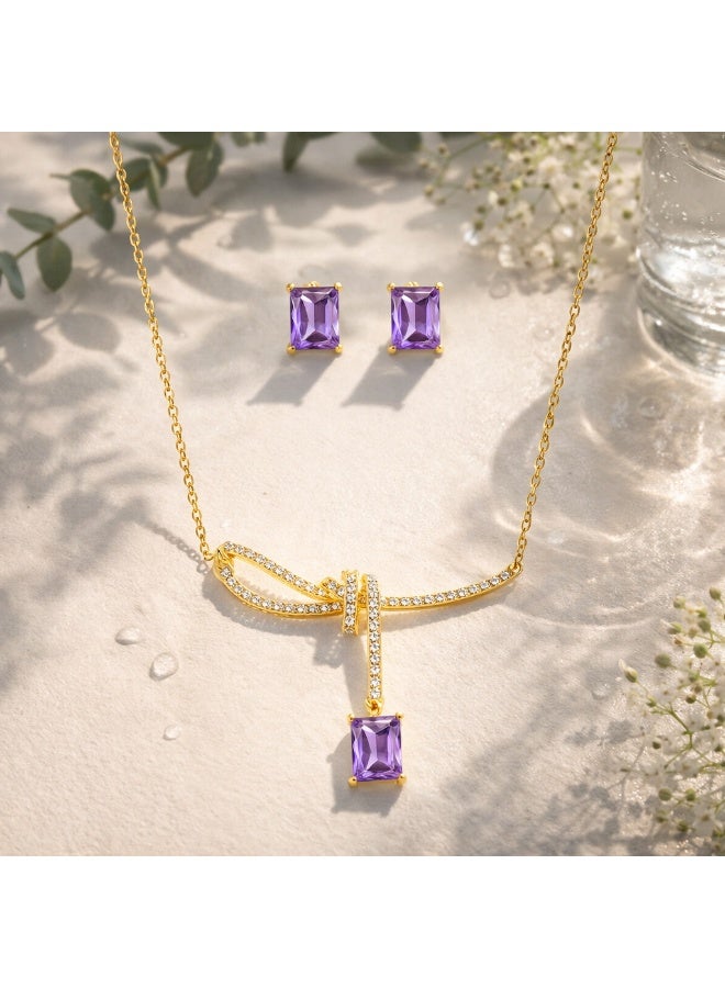 MTZ Women Jewellery Set, 14K Gold Plated Dainty Pendant Necklace & Stud Earrings Set for Wedding Party Daily Wear - Image 3