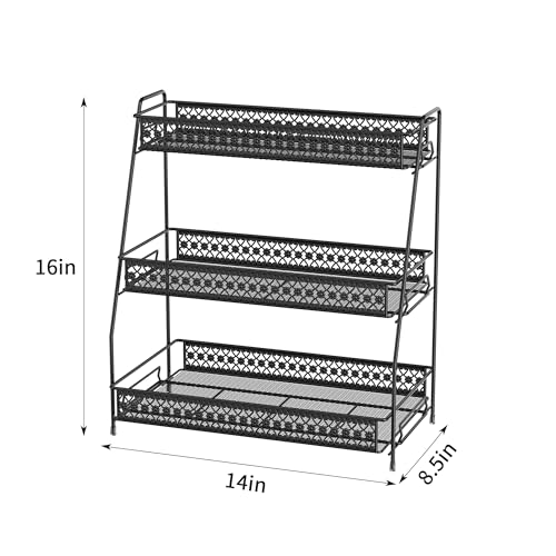 SILUB Vintage 3 Tier Spice Rack Organizer for Kitchen Counter Bathroom Counter Organizer 3 Tier Bathroom Counter Organizer for Spices Makeup Perfumes Retro Countertop Organizer - Image 3
