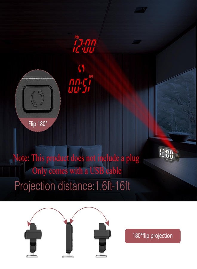 LOFICOPER ساعة منبه رقمية LOFICOPER لغرفة النوم، مزودة بجهاز عرض قابل للدوران 180 درجة، وشاشة LED كبيرة 7.9 بوصة تعرض درجة الحرارة، وخاصية الغفوة، وسطوع قابل للتعديل، وكابل USB، وساعة منضدة ليلية للمنزل والمكتب - Image 3