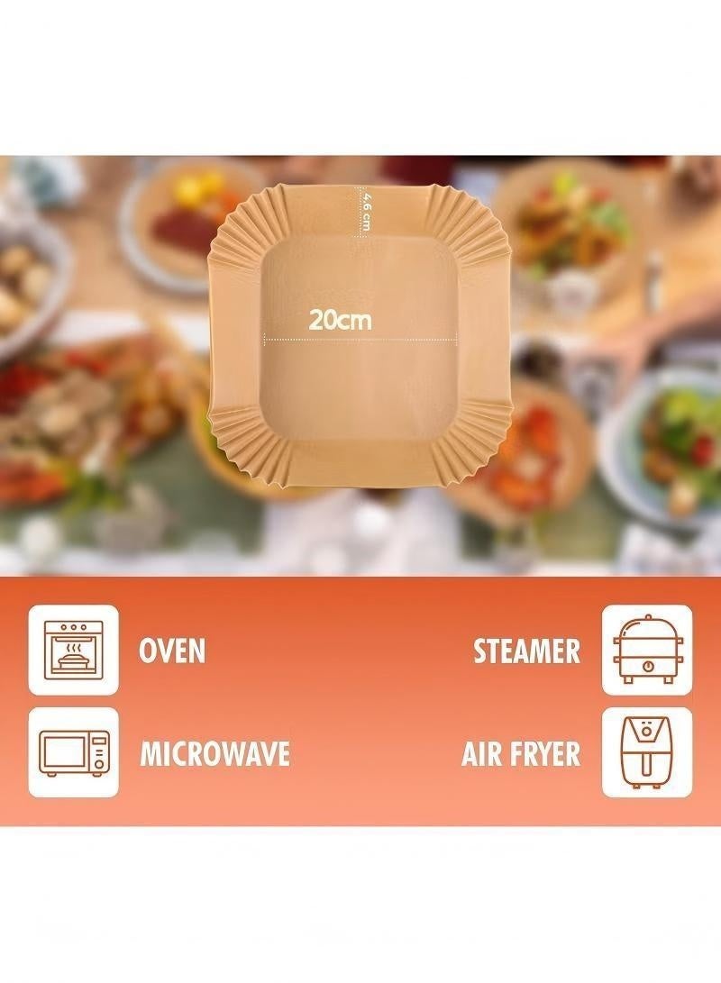 EFUMKE 100-piece pack of disposable air fryer paper mats, 20cm square air fryer paper mats, air fryer baking paper, suitable for baking, roasting, and microwave ovens. - Image 3