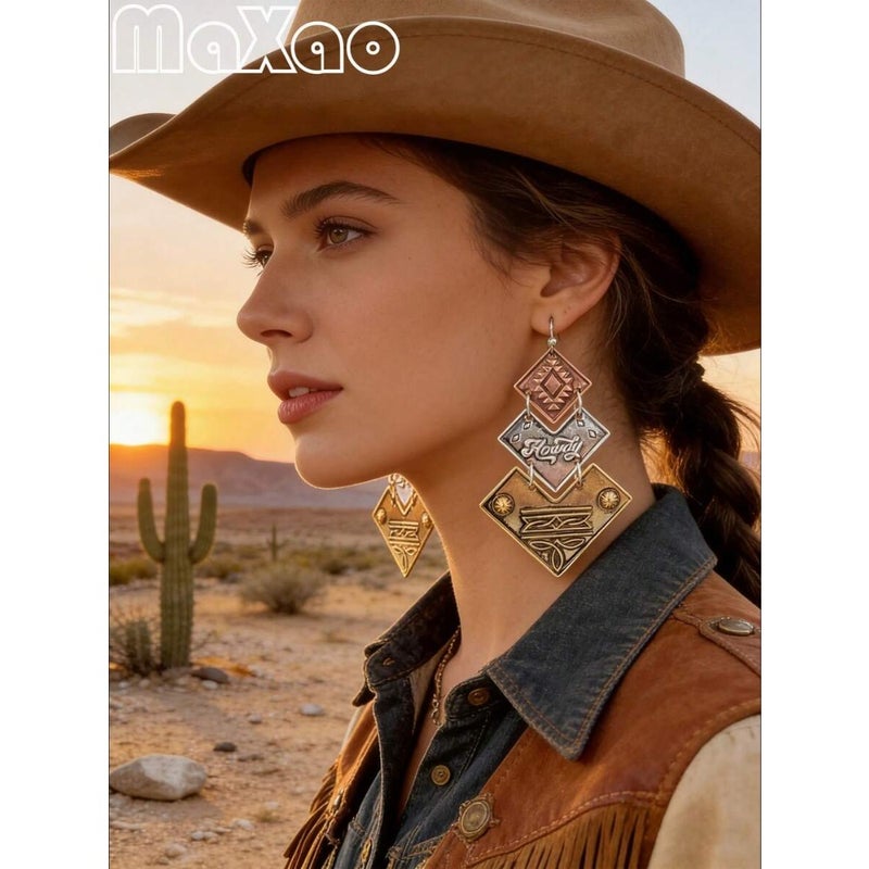 Women's Retro Bohemian Style Patchwork Concho Teardrop Earrings, Suitable For Daily Wear, Add To Your Jewelry Box And Receive Compliments From  Friends - Image 2