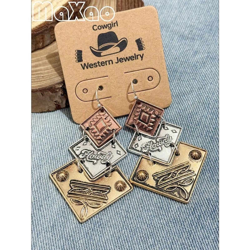 Women's Retro Bohemian Style Patchwork Concho Teardrop Earrings, Suitable For Daily Wear, Add To Your Jewelry Box And Receive Compliments From  Friends - Image 1