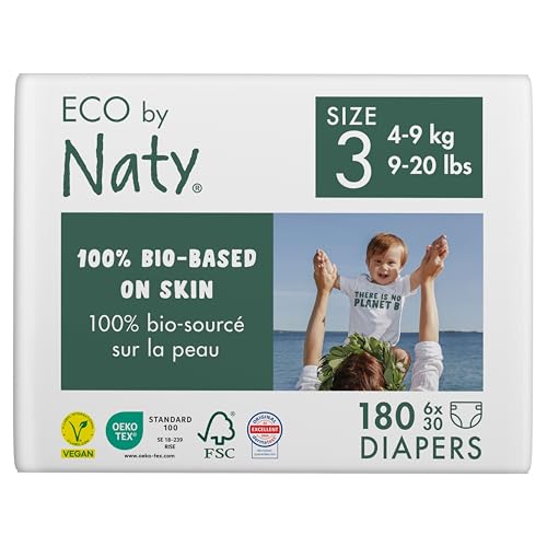 Naty Eco by Naty Eco-Friendly Baby Diapers - 100% Plant-Based Materials on Skin, Soft, for Sensitive Skin & Super Absorbent (Size 3, 180 Count) - Image 1