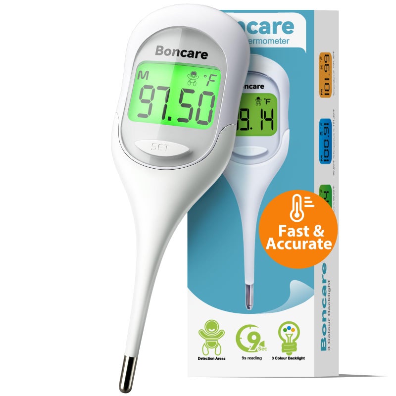Boncare 9 Seconds Basal Body Thermometer for Ovulation Oral Thermometer for Adults and Kids Accurate Rectal Thermometer for Baby with Fever Alarm and Large Display FSA HSA Eligible RiceWhite