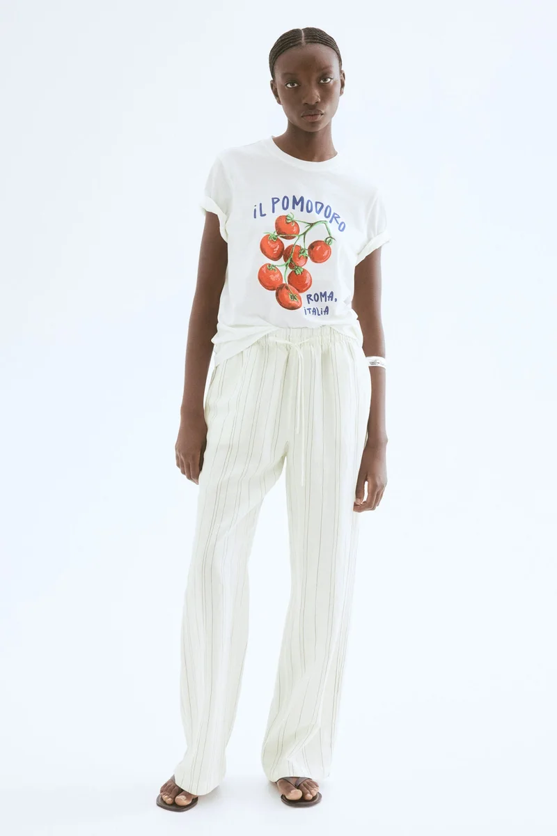 اتش اند ام بنطلون من مزيج الكتان