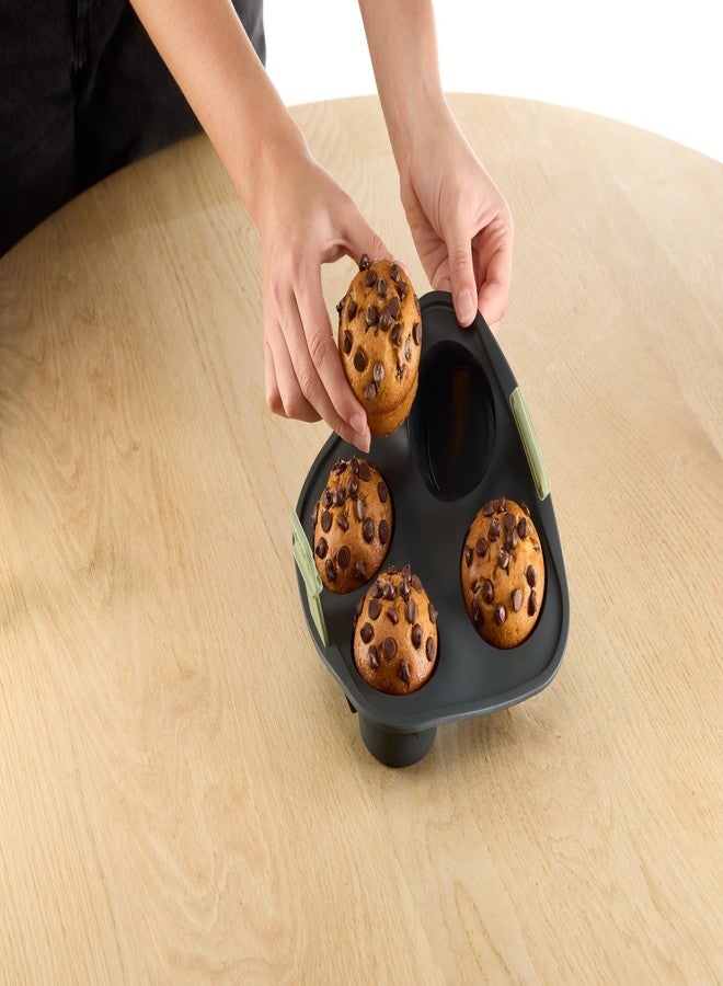 Lekue Lékué Air Fryer Muffin Mold - Make 4 Muffins in under 30 mins - 100% Platinum Silicone Baking Pan for Air Frying, Fits in Draw Tray, Pull-up Handles for Easy Removal, Non-Stick, Easy De-Molding - Image 3