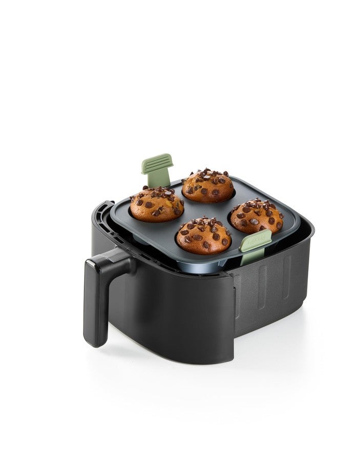 Lekue Lékué Air Fryer Muffin Mold - Make 4 Muffins in under 30 mins - 100% Platinum Silicone Baking Pan for Air Frying, Fits in Draw Tray, Pull-up Handles for Easy Removal, Non-Stick, Easy De-Molding - Image 2