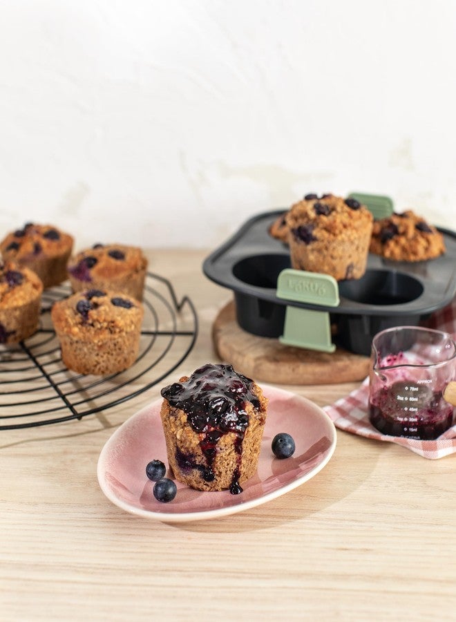 Lekue Lékué Air Fryer Muffin Mold - Make 4 Muffins in under 30 mins - 100% Platinum Silicone Baking Pan for Air Frying, Fits in Draw Tray, Pull-up Handles for Easy Removal, Non-Stick, Easy De-Molding - Image 4
